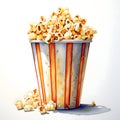 Watercolor painting of a bucket of popcorn.