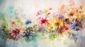 Watercolor painting of a bunch of flowers, dreamy floral background. Dark background.