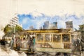 Watercolor painting of a cable car in San Francisco, California, USA Royalty Free Stock Photo