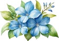 Watercolor painting of Cape Plumbago flower. Ai-Generated