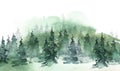 Watercolor painting, card, drawing. Coniferous forest. Winter countryside landscape. Blizzard,snowfall. Splash of blue abstract pa Royalty Free Stock Photo