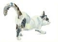 Watercolor painting cat stretching on surface