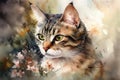 Watercolor painting of a cat on a white background. Pet. Animals. Illustration, generative AI