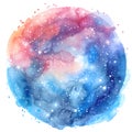 A watercolor painting of a celestial circle with electric blue stars Royalty Free Stock Photo