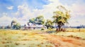 Watercolor Painting Of A Charming Australian Country Cottage Royalty Free Stock Photo