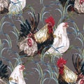 Watercolor painting chicken Animal Annual 2560/2017 Seamless design pattern is a natural markings.