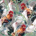 Watercolor painting chicken Animal Annual 2560/2017 Seamless design pattern