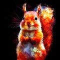 Watercolor painting chubby squirrel. The squirrelÃ¢â¬â¢s fur warm tones. Large, expressive endearing eyes. Dark background with