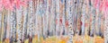 Watercolor painting colorful autumn trees of forest, aspen Royalty Free Stock Photo