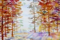 Watercolor painting colorful autumn trees Royalty Free Stock Photo