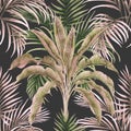 Watercolor painting colorful banana leaves seamless pattern background.Watercolor hand drawn illustration tropical exotic leaf pri Royalty Free Stock Photo