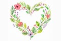 Colorful flowers in heart shape frame for Valentines Day watercolor illustration Royalty Free Stock Photo