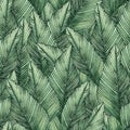 Watercolor painting colorful tropical green leaves seamless pattern background.Watercolor hand drawn illustration tropical exotic Royalty Free Stock Photo