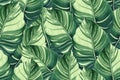Watercolor painting colorful tropical green leaves seamless pattern background.Watercolor hand drawn illustration tropical exotic Royalty Free Stock Photo
