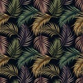 Watercolor painting colorful tropical green,pink leaves seamless pattern background.Watercolor hand drawn illustration tropical ex Royalty Free Stock Photo