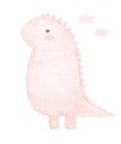 Watercolor Painting with Cute Baby Dino. Nursery Vector Art with Funny Pink Dinosaur.