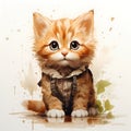 Watercolor and painting cute cat isolated on white background