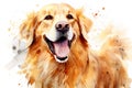 Watercolor painting of cute golden retriever on a clean background. Pet. Animals.