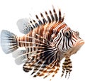 Watercolor painting of a cute lionfish (Pterois). AI-Generated.