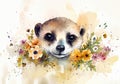 watercolor painting of cute meerkat face