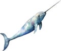 Watercolor painting of a cute Narwhal (Monodon monoceros). AI-Generated.