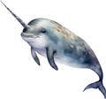 Watercolor painting of a cute Narwhal (Monodon monoceros). AI-Generated.