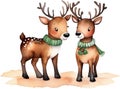 Watercolor painting of cute reindeer with a Christmas theme. Ai-generated.