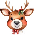Watercolor painting of cute reindeer with a Christmas theme. Ai-generated.