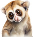 Watercolor painting of a cute Slow Loris (Nycticebus). AI-Generated.