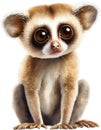 Watercolor painting of a cute Slow Loris (Nycticebus). AI-Generated.