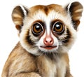 Watercolor painting of a cute Slow Loris (Nycticebus). AI-Generated.