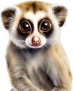 Watercolor painting of a cute Slow Loris (Nycticebus). AI-Generated.
