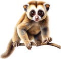 Watercolor painting of a cute Slow Loris (Nycticebus). AI-Generated.