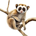 Watercolor painting of a cute Slow Loris (Nycticebus). AI-Generated.