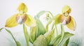 Watercolor Painting of Cypripedium Calceolus on White Canvas AI Generated Royalty Free Stock Photo