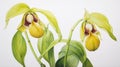 Watercolor Painting of Cypripedium Calceolus on White Canvas AI Generated Royalty Free Stock Photo