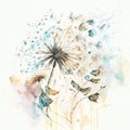 Watercolor painting of dandelion flowers and butterflies. Abstract floral background Generative AI Royalty Free Stock Photo