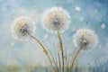 Watercolor painting with dandelion fluff. Generative AI Royalty Free Stock Photo