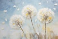 Watercolor painting with dandelion fluff. Generative AI Royalty Free Stock Photo