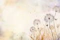 Watercolor painting with dandelion fluff. Generative AI Royalty Free Stock Photo