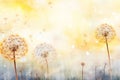 Watercolor painting with dandelion fluff. Generative AI Royalty Free Stock Photo