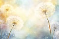 Watercolor painting with dandelion fluff. Generative AI Royalty Free Stock Photo