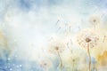 Watercolor painting with dandelion fluff. Generative AI Royalty Free Stock Photo