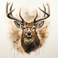 Stag Watercolor Deer Head Illustration With Sepia Tone