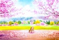 Watercolor Painting - Deer with Sakura Tree