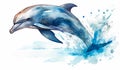 Watercolor painting of dolphin jumping out of water. AI generated Royalty Free Stock Photo