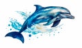 Watercolor painting of dolphin jumping out of water. AI generated Royalty Free Stock Photo