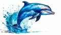 Watercolor painting of dolphin jumping out of water. AI generated Royalty Free Stock Photo