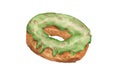 Watercolor painting - donut with green cream and decorative sprinkles Royalty Free Stock Photo