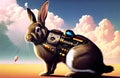 Easter bunny robot background in beautiful banner. Happy Easter Holiday Background AI Generated